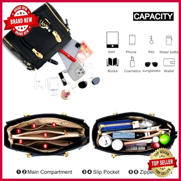 Vegan Leather Satchel Purse with Top Handle and Adjustable Crossbody Strap - Picture 6 of 7